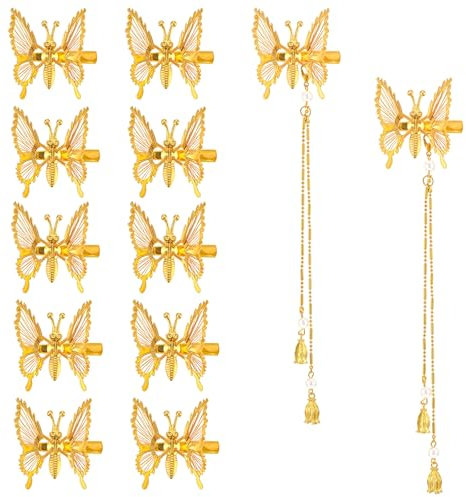 JIEYAO 12 Stück Schmetterlings Quaste Haarspangen, Gold 3D Bewegliche Haarnadeln mit Abnehmbarer Haarkette Schmetterling Haarnadeln Glitzer Metall Clip Butterfly Haarschmuck für Mädchen Damen Braut