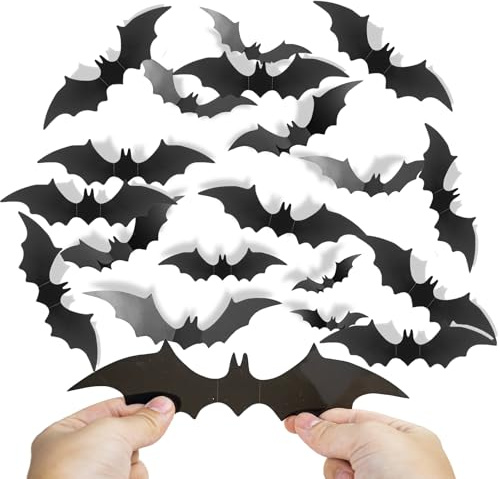Milaloko Lot de 180 décorations murales chauve-souris d'Halloween en PVC noir 4 tailles pour décoration de fête d'Halloween, intérieur ou extérieur, décoration de porte