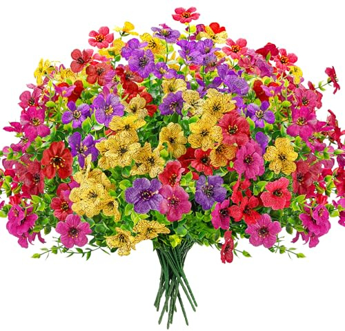 Der Rose 12 Bündeln Kunstblumen wie echt für Draußen, UV-beständig Wetterfest Künstliche Blumen für Outdoor, Blumenkästen, Garten, Terrasse, Veranda, Balkon, Frühling Deko