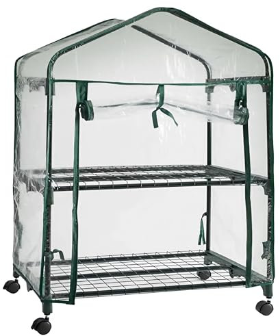ESTO Serra da Balcone da Giardino, Corpo in Policarbonato e Telo in PVC Trasparente, Adatto per Colture Invernali, Copertura per Piante e Fiori (2 Ripiani con Ruote)