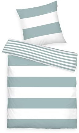 TOM TAILOR Renforcé-Bettwäsche, 80x80 cm + 155x220 cm, 100% Baumwolle/Renforcé, mit Wendemotiv und Markenreißverschluss, SIENA, Weiß, Türkis (Fresh Sage)