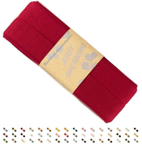Sandras-Bastelladen Jersey Schrägband/Einfassband elastisch & gefalzt 3m x 20mm - 100% Viskose Rubinrot