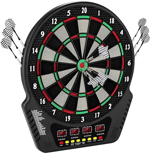 Elektronische Dartscheibe, FB-35 E-Dartboards Dartautomat mit 4 LCD-Anzeige und 6 Darts und 24 Pfeilkopf 27 Spiele mit 243 Spieloptionen Profi Elektronik Dartspiel für 16 Spieler