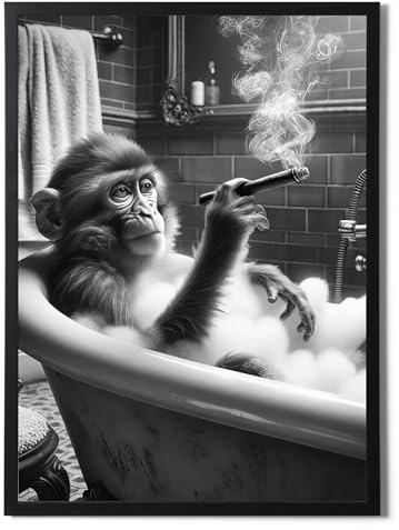 State Media Vision Poster Affe raucht im Badezimmer, A3, ohne Rahmen, 29,7 x 42 cm, Badezimmer-Wandkunst