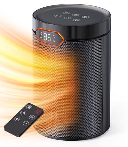 QEXREED Calefactor Bajo Consumo, 1500W, PTC, Modo ECO & Brisa, 4 Modos de Calor, Temporizador 24H, Termostato, Control Remoto, Protección Contra Sobrecalentamiento y Vuelcos, Hogar, Oficina