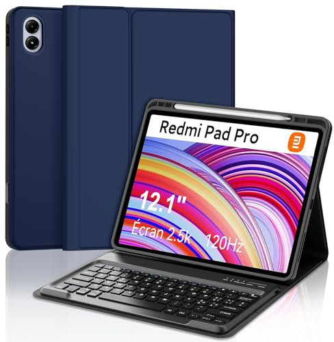 SENGBIRCH Custodia Tastiera per Redmi Pad Pro 12,1, Xiaomi Pad POCO 12.1 Pollici 2024, Cover Tastiera Bluetooth Magnetica Staccabile per Redmi Pad Pro 12,1 Pollici, Italiana QWERTY, Blu Scuro