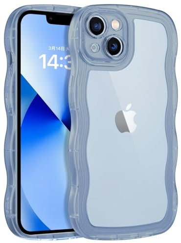 DUEDUE for iPhone 13 Mini Case Clear, Cute Curly Wave Frame Shape Clear Cover Soft TPU Silicone Shockproof Protective Women Girls Phone Case for iPhone 13 Mini 5.4, Blue