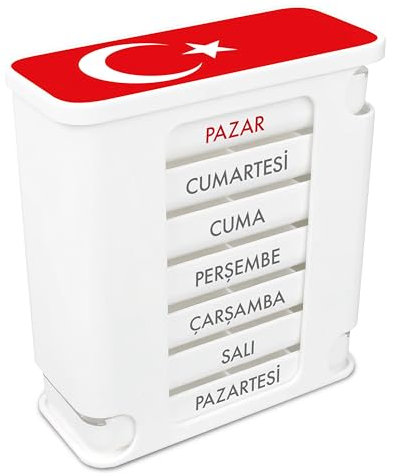 Kerpers® Tablettenbox 7 Tage | MADE IN GERMANY | Pillendose mit 4 Fächer - morgens mittags abends nachts | Medikamentenbox für Tabletten und Supplements (1x Türkisch)