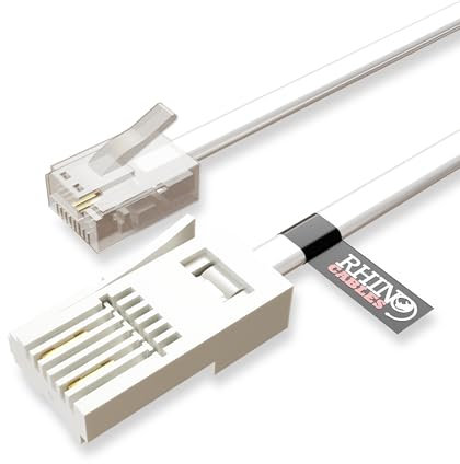 rhinocables RJ11 to BT Phone Landline Cable (10m) ADSL/DSL Modem Extension Wire | Durable & Flexible Internet to Telephone Long Extension Cable with 6P2C Shielding for Home & Office Use