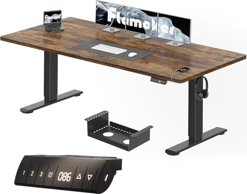 Flamaker Höhenverstellbarer Schreibtisch 200 x 80 cm mit 18 mm Tischplatte | Elektrisch Höhenverstellbarer Bürotisch mit Memory-Funktion, Computertisch mit Kabelwannefür Büro und Homeoffice, Braun