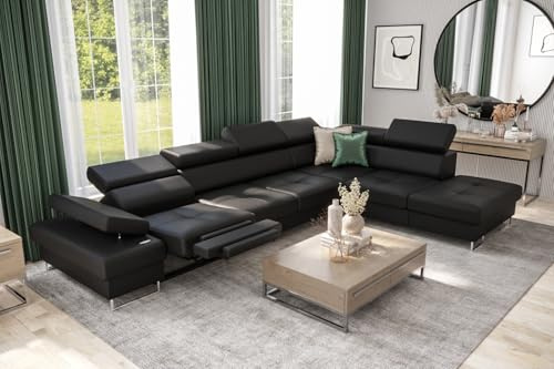 Friderik Ecksofa Galaxy Relax mit Schlaffunktion, 225×350, Kunstleder MADRIT, Bettkasten, Relaxfunktion, verstellbaren Kopfstützen & Armlehne (Schwarz, Rechts)