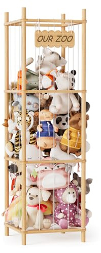 SpaceAid Kuscheltier Aufbewahrung, Holz Stofftier Aufbewahrung, Natur | 136x40x40cm, Großer Plüschtier Aufbewahrung Käfig für Kinderzimmer, Spielzeug Aufbewahrungshalte