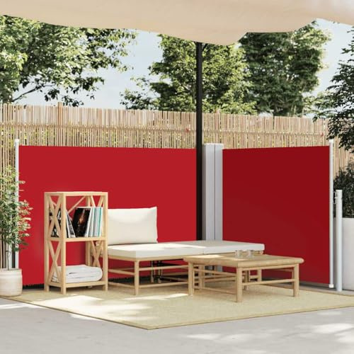 Ausziehbare Seitenmarkise Rot mit UV-beständigem Polyesterstoff, Stahlrahmen und Aluminium-Roller, Sonnenschutz für Balkon und Garten, Sichtschutz für Terrasse, Freistehende Markise, 100 x 0-600 cm
