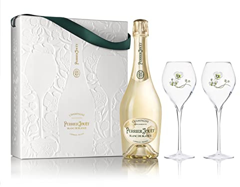 Perrier-Jouët Blanc de Blancs Champagne, 75 cl with 2 Flutes, white (Pack of 6)