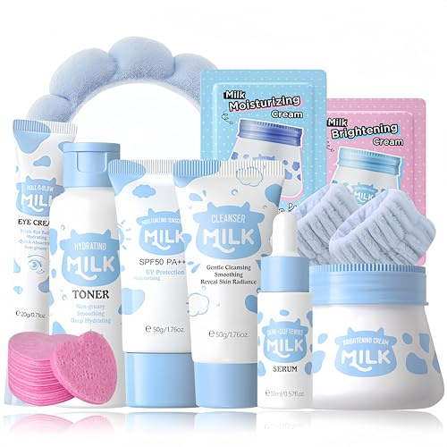 Milch Skin Care Set Teenager Mädchen Geschenke - Skincare Set - 11PCS Gesichtspflege Set Anti-Aging - Pflegeset Damen Beauty Set - Nährend Geschenkset - Milk Makeup Mit Creme,Serum,Toner,Augencreme
