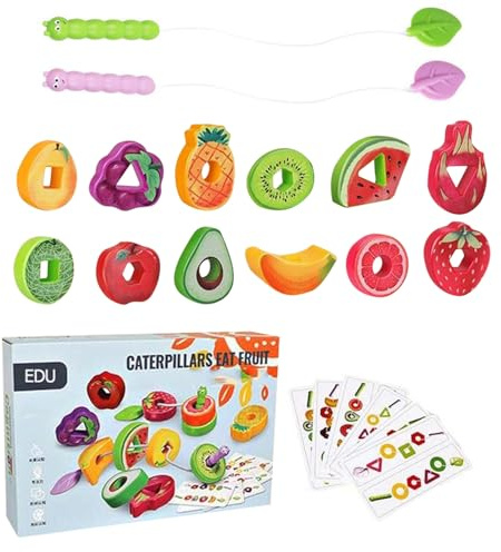 JIEBWCHA Schnürspiel für Kinder | Lernspiel für sensorisches Lernen | Einfädeln von und Gemüse für Kindergarten Zuhause Reisen | Mädchen Kleinkinder