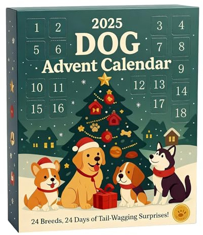 Hunde Adventskalender 2025, 24 Tage Countdown mit Hundefigur, Anhänger, Weihnachtsbaumschmuck, ideal für Hundeliebhaber und Familien