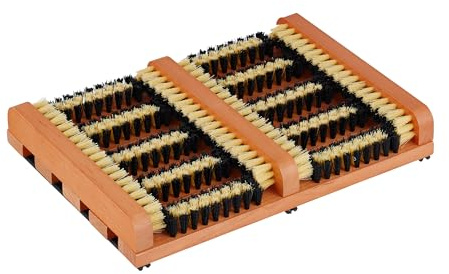 Relaxdays shoe scraper with brushes, non-slip base, wood, outdoor boot cleaner, shoe brush, brown/black