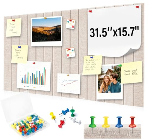 Filz Pinnwand selbstklebend faltbar mit 40 Pinnnadeln, 80x40cm 0.9cm, Große | Dekorative Pinnwand aus Filz · als Kork-Ersatz Memoboard· für Vision Board, Fotos, Notizen · Büro, Schule, Kinderzimmer
