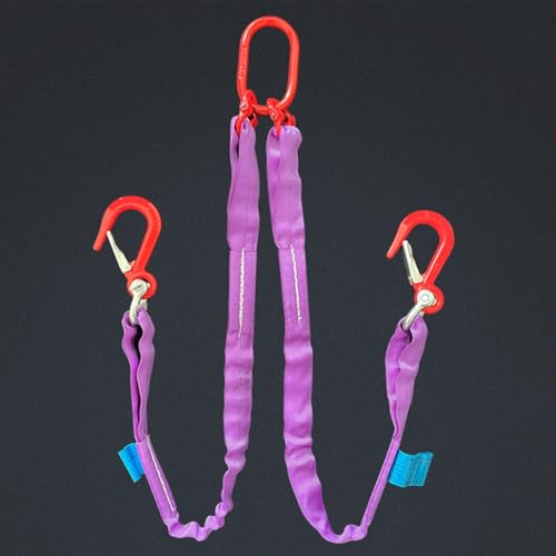 2-Strang-Hebegurt (2 Tonnen) mit Haken und Öse, robuste Polyester-Rundschlinge, Hebegurt für sicheres Ziehen und Transportieren von Gütern, Lila(1m)