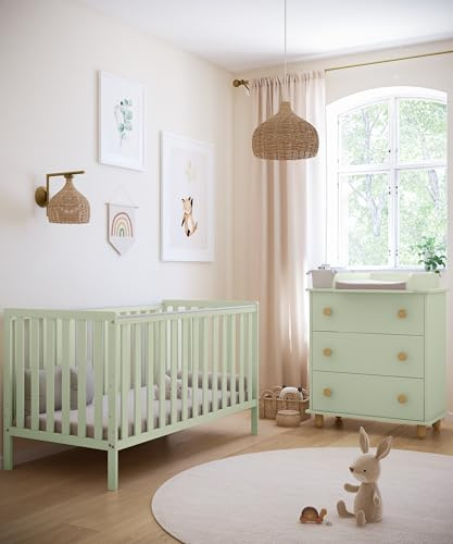 zee Bambi Cuna Bebé 140x70 cm Verde Menta Cuna Infantil Clásica con Barrotes Base Regulable 3 Niveles Protección Antimordida Mueble Habitación Bebé