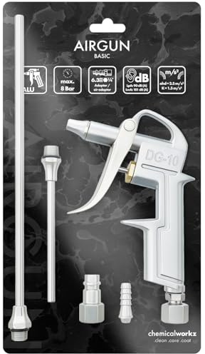 Chemicalworkz Air Gun Basic Ausblaspistole Druckluft - Druckluftpistole mit 3 Düsen für maximale Flexibilität, max. Druck 8 Bar, Geeignet zum Reinigen und Ausblasen schwer zugänglicher Stellen