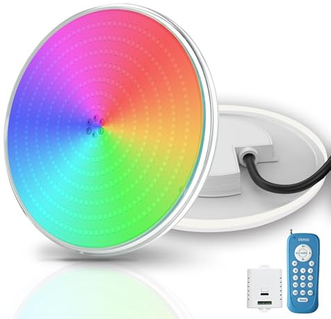 OSREE LED Ultraflach Poollampe PAR56, 35W Unterwasserscheinwerfer RGB Mehrfarbig Dimmbar 1400lm, 2/4/6H Timer, Harz Gefüllt IP68 Wasserdichte Poolbeleuchtung mit Fernbedienung, 12V AC