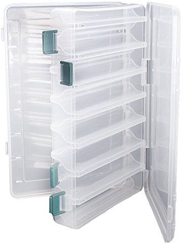 TOPIND Double Sided Fishing Lures Box Transparent Plastic Bait Hooks Boxes Terminal Tackle Bits Clear Storage Box Organizer Case 14 Compartments with Drain Hole Fishing Accessories