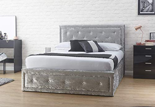 GFW Hollywood Lift Up Ottoman Bed, King, Silver Grey
