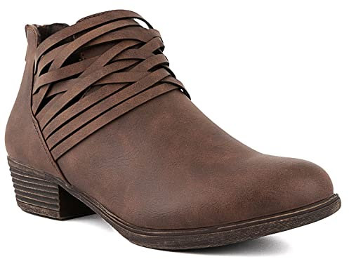 Sugar Damen Rhett Kleid Blockabsatz Ankle Boot Damen Rücken Reißverschluss Bootie mit Criss Cross Wraparounds, Braun (cognac), 40 EU
