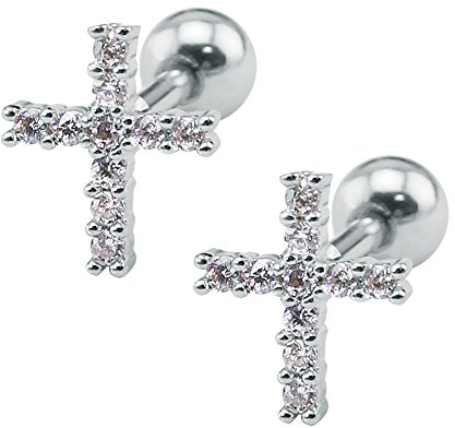 ZeSen Jewelry 16g Funkelnde Zirkonia Edelstahl-Bolzen-OhrRingee Tragus Helix Conch Knorpel-Ohr-Piercing (2) Kreuz