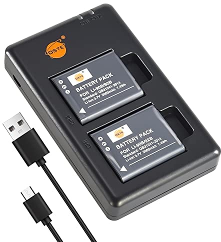 DSTE 2PCS LI-90B LI-92B (2000mAh/3.7V) Battery Charger Set Compatible for Olympus SH-1, SH-50, iHS SH-60, SP-100, Tough TG-1, TG-2, TG-3