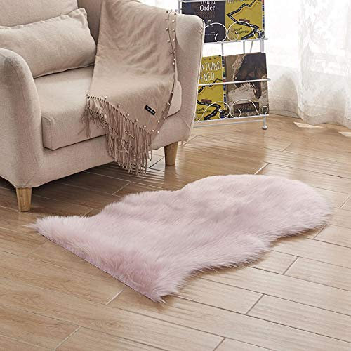 WIONE Spitzenqualität Lammfellimitat Teppich, Lammfellimitat Teppich Longhair Fell Optik Nachahmung Wolle Bettvorleger Sofa Matte Pink 60 * 150cm