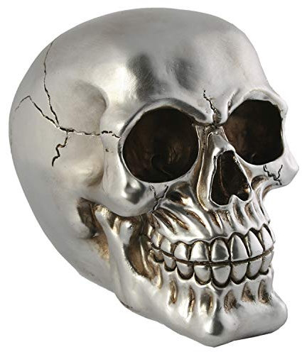 MIK funshopping Spardose Sparbüchse Im Totenkopf-Design (Metallischer Schädel Silber matt)