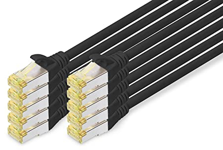 DIGITUS Cable LAN Cat 6A - 5 m - 10 unidades - Cable de red RJ45 - S/FTP apantallado - Compatible con Cat6 y Cat7 - Negro