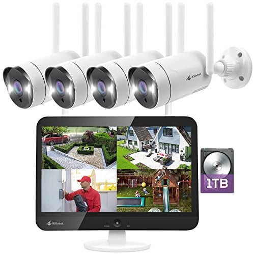 [Dual WiFi, 8CH erweiterbar] Kittyhok All-in-One-Sicherheitskamerasystem mit 12-Zoll-LCD-HD-Monitor, 4 Stück 3 MP IP-Überwachungskamera mit 2-Wege-Audio, Fernansicht, 24/7-Aufnahme, 1 TB HDD