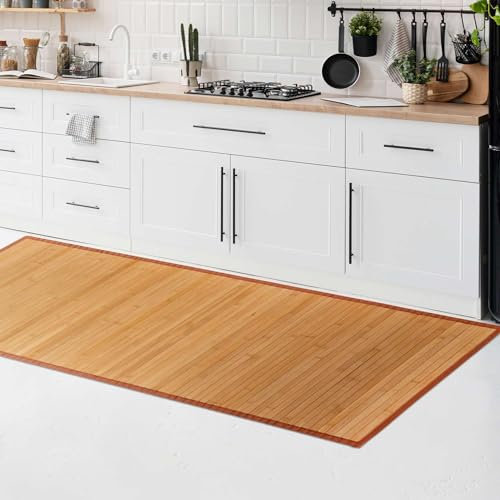 CosìCasa Bambusmatte Badematte Holz rutschfest | Nachhaltiger Bambusteppich, Küchenläufer, Duschvorleger | rutschfeste Badematte Bambus | Holzmatte für Bad & Küche (Einfarbig Beige, 50 x 230 cm)
