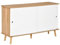 HOMCOM Moderner Küchenschrank mit verstellbaren Einlegeböden und Schiebetüren aus MDF, 130x40x74,5cm, Farbe Holz und Weiß