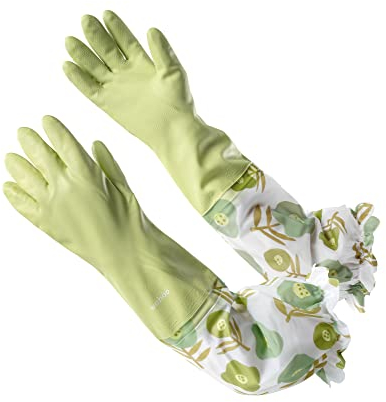 LANON wahoo Haushaltshandschuhe, 51 cm Lang Reinigungs Handschuhe, Putzhandschuhe mit Samt Innen, Wasserdicht, Grün, Größe L