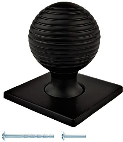 French Furniture Fittings Set of 6 Queen Anne Reeded Beehive Knob with Square Backplate Matt Black Finish Cabinet knobs by FFF, Kitchen Cupboard Door, Drawer, Knobs 31mm, Depth 40mm, Backplate 37mm