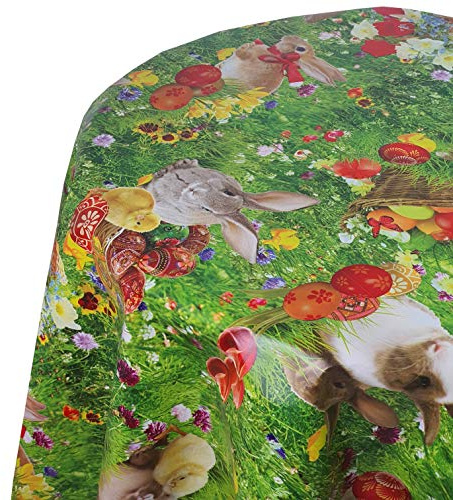 Wachstuchtischdecke Ostern Grün Rund 120 cm | abwaschbare Tischdecke, Gartentischdecke, wasserabweisend, gefaltet