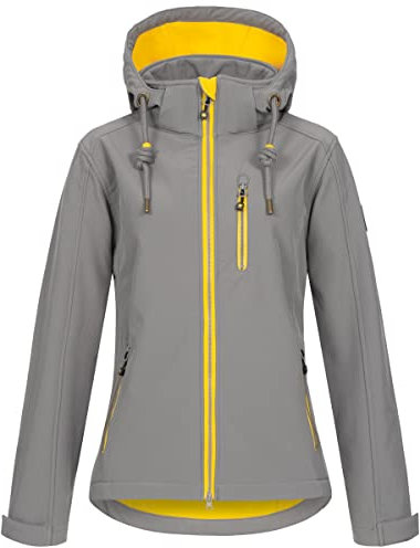 Ankerglut Damen Mit Abnehmbarer Kapuze Gefüttert Übergangsjacke Windbreaker #Ankerglutfreude Softshelljacke, Grau, 52 Große Größen EU