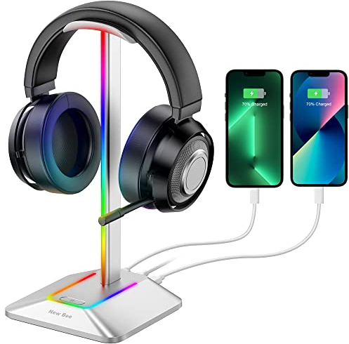New bee Kopfhörer Ständer RGB Headset Halterung mit USB Typ-C Ladegeräten und Datenübertragung Universal Gaming Headset Ständer Kopfhörer Halter für alle Kopfhörer(Plateado)