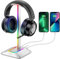 New Bee Soporte Auriculares, Soporte Cascos RGB con Cargador USB Tipo C y Transferencia de Datos, Universal, Soporte para Auriculares Gaming Extraíble, Soporte para Todos los Auriculares (Plateado)