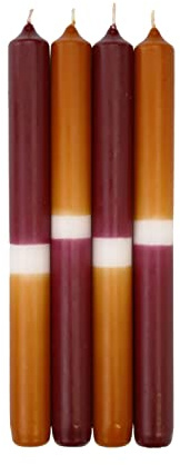 INNA-Glas Dip Dye Stabkerzen LISSITA, 4 Stück, burgunderrot-cognac, 25cm, Ø2,3cm, 11h - Tafelkerze