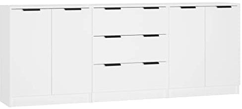 vidaXL Sideboard 3-TLG. Kommode Anrichte Schrank Beistellschrank Mehrzweckschrank Standschrank mit Schubladen Türen Weiß Holzwerkstoff