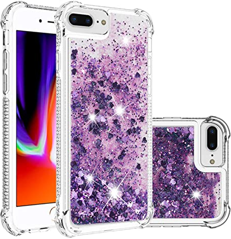 KBIKO-zxl Compatible with iPhone 6 Plus Case Star Glitter Shiny Slim Fit Shockproof Protective Girly Women Crystal Hearts Phone Case Cover for iPhone 7 Plus / 8 Plus.Purple YBL