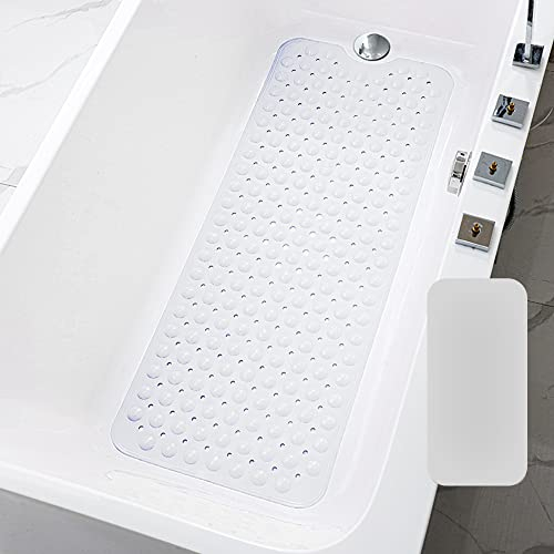 ZENO Bath Mat 100x40cm | Bath Mat Non Slip Anti Mould | Non Slip Bath Mats for Inside Bath | 200 Suction Cups with Drain Holes | Large Rubber Bath Mat | Machine Washable & Extremely Durable | Clear