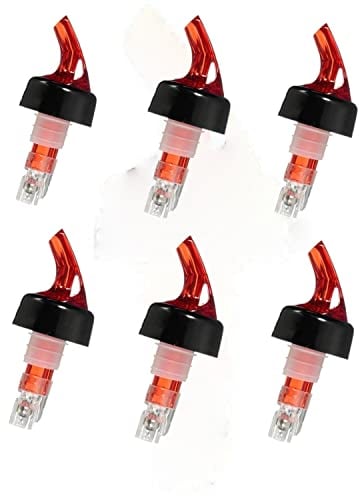 Chabrias Ltd 6 Pack 30ml Red Measured Liquor Bottle Pourers UK Made – Quick Shot Spouts for Spirits, Wine, Cocktails, Home Bar & Kitchen Use Bar Spirit Pourer