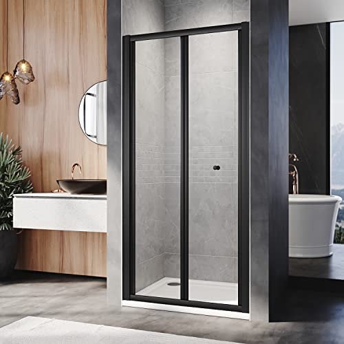 ELEGANT 760mm Black Bi-Fold Shower Door Enclosure Glass Reversible Folding Cubicle